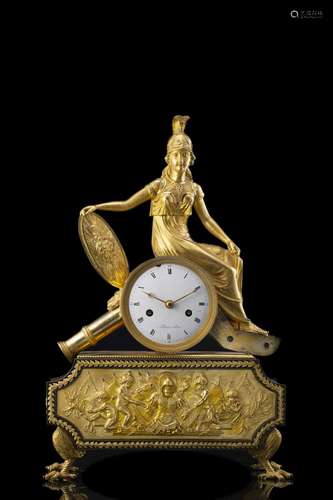 FALLOISE À PARIS Ormolu mantel clock modelled with martial m...