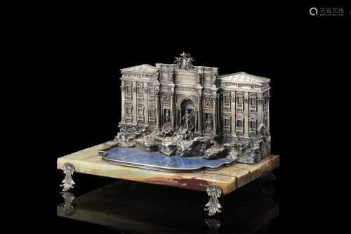 A 20th-century Tuscan silver and lapis lazuli Trevi Fountain...