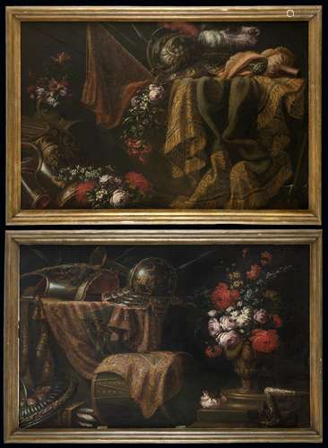 Francesco Noletti (attr.) Still life with carpet, standard, ...