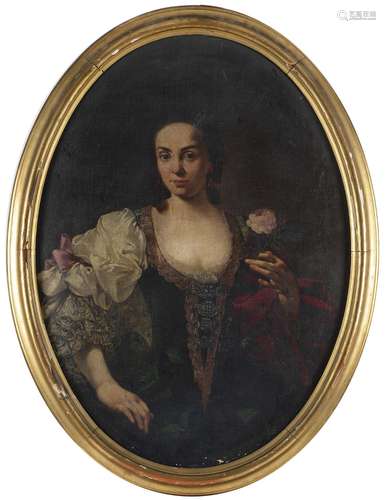 Neapolitan school, 18th century Portrait of a lady holding a...