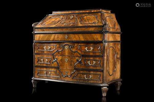 A Lombard 18th-century walnut and walnut burr veneered fall-...