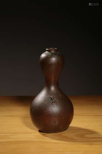 昭和時期斑紫銅葫蘆型青蛙紋花瓶
