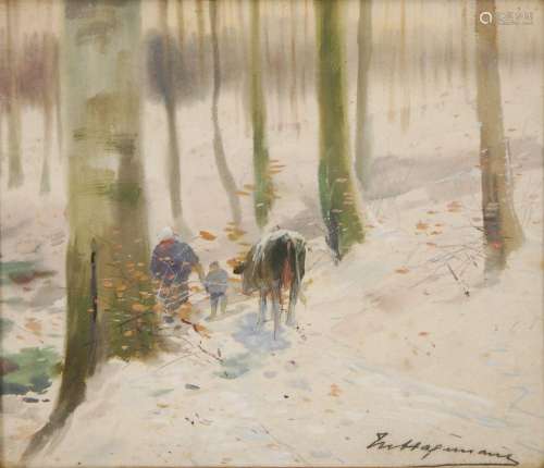 Maurice Hagemans (1853-1917) Paysage hivernal animé