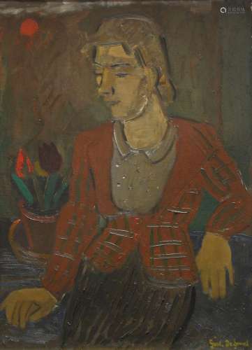 Gustave De Smet (1877-1943) Jeune fille aux tulipes