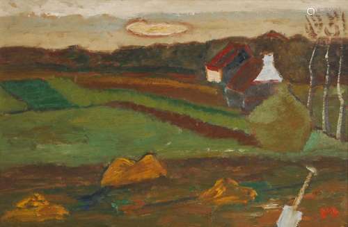 Jules De Sutter (1895-1970) Paysage avec meules de foin