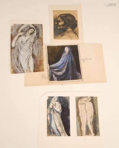 Victor Rousseau (1865-1954) Lot de cinq dessins et croquis