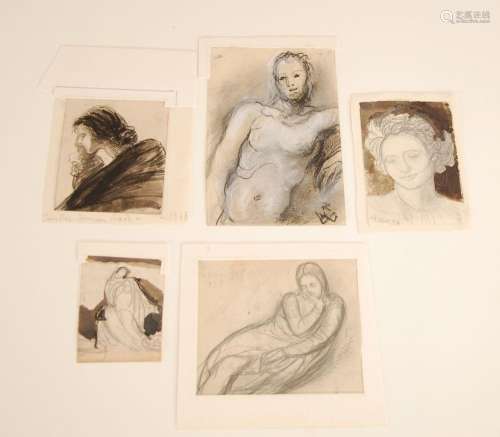 Victor Rousseau (1865-1954) Lot de cinq dessins et croquis