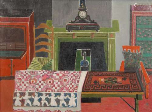 Louis Van Lint (1909-1986) "Table et cheminée"