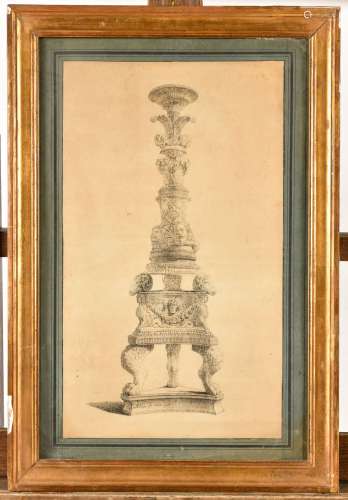 Louis-Jean ALLAIS (1762-1833) Etude de candélabre Lavis sign...