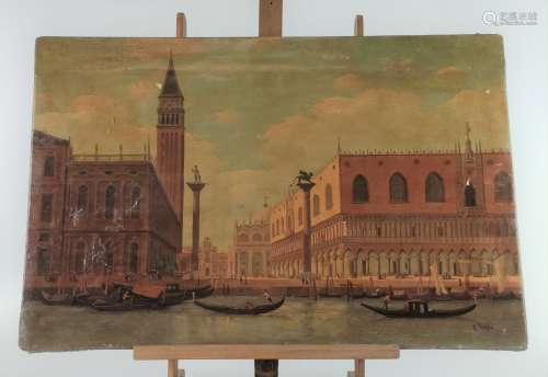 Alberto FERRINI (XIXe) La Place Saint-Marc à Venise. Huile s...
