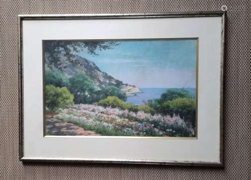 Louis-Emile MINET (1841-1923) Paysage de bord de mer Pastel ...