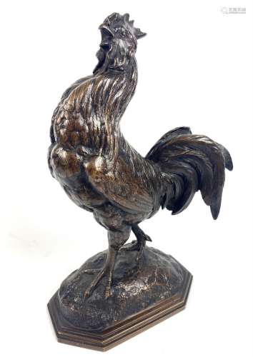 Alfred BARYE (1839 - 1882) Le coq Bronze à patine brune sign...