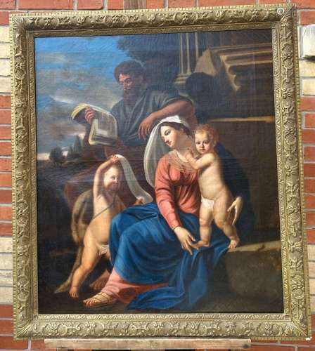 Suiveur de Nicolas POUSSIN Vierge à l'Enfant et Saint-Jean B...
