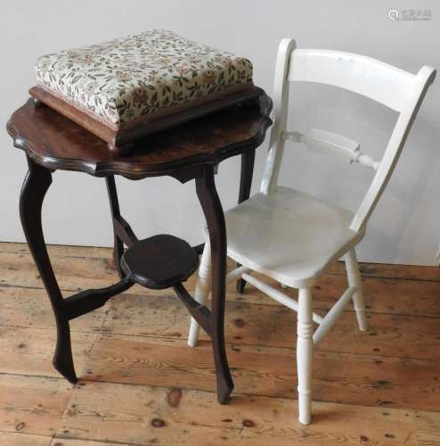 MAHOGANY TWO TIER CENTRE TABLE, PAINTED OXFORD BACK CHAIR AN...