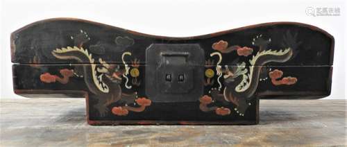 CHINESE PAINTED LACQUER 'DRAGON' PILLOW BOX LATE QING DYNAST...