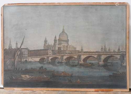 A COLOURED ENGRAVING VIEW OF ST PAUL'S CATHEDRAL FROM THE TH...