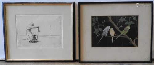 A MONOCHROME PRINT SIGNED WILLIAM LAMB AND A WATER COLOUR OF...