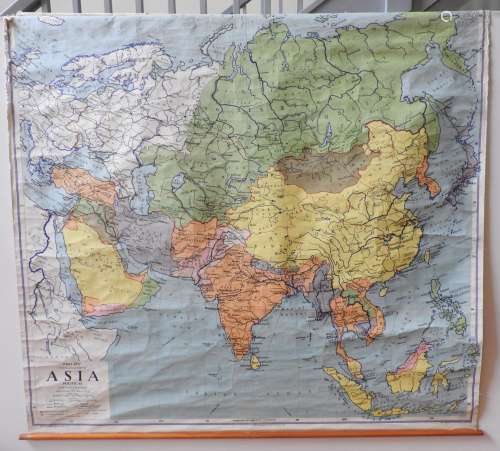 LARGE PHILLIPS SCHOOL ROOM MAP OF ASIA ON CANVAS, 164 x 179 ...