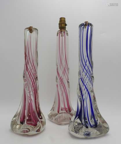 THREE STRATHEARN SCOTTISH ART GLASS TABLE LAMPS, impressed m...