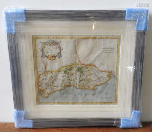 A CONTEMPORARY FRAMED ANTIQUE MORDEN MAP OF SUSSEX, 35 x 42 ...