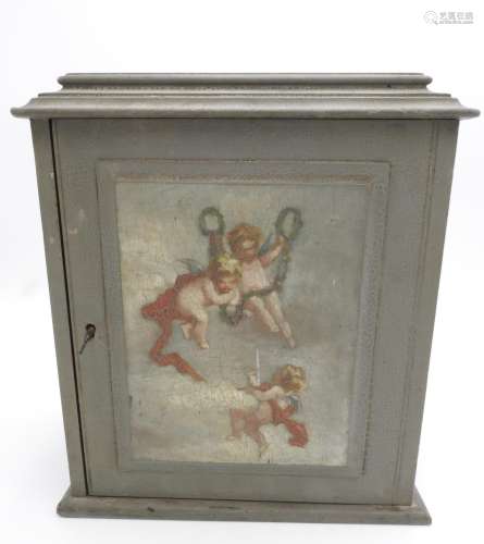 A PAINTED OAK TABLE TOP TRINKET CABINET WITH SIX DRAWERS, en...