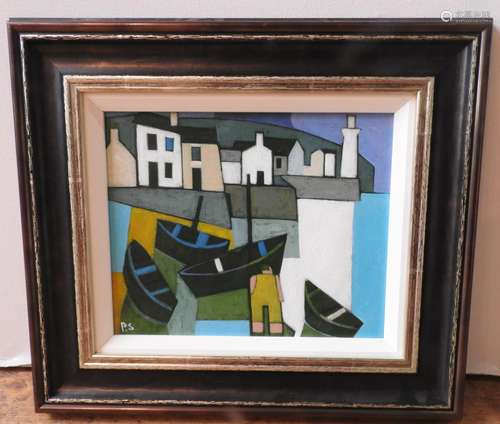 PETER STANAWAY (b.1943) 'CORNISH FISHING HARBOUR' OIL ON BOA...