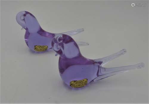 TWO MURANO AMETHYST COLOUR GLASS SWALLOW ORNAMENTS, in Alexa...