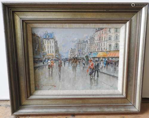 20TH CENTURY FRENCH SCHOOL OIL ON PANEL VIEW OF PARIS, signe...