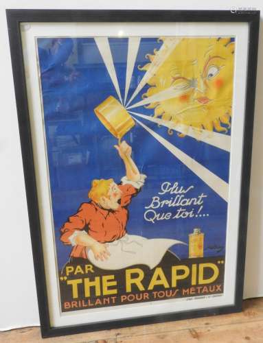 A FRAMED FRENCH ADVERTISING POSTER CIRCA 1900, 114 x 75 cm