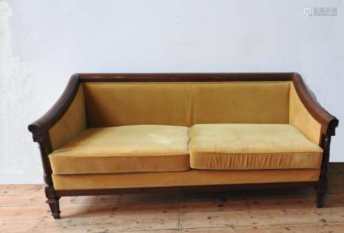 AN ANGLO-CHINESE ROSEWOOD TWO SEAT SETTEE, upholstered in go...
