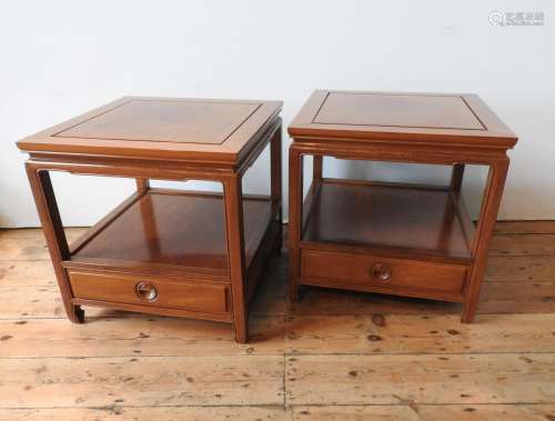 A PAIR OF ANGLO-CHINESE ROSEWOOD TWO TIER SIDE TABLES WITH S...