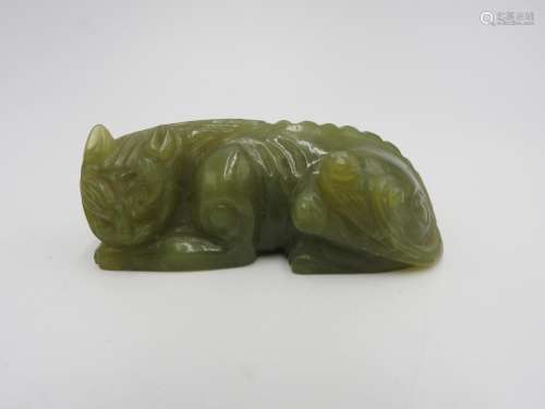 CHINESE CARVED JADE FIGUIRE OF A MYTHICAL BEAST 20TH CENTURY...