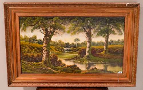 SIGNED OIL ON CANVAS OF RURAL WATERFALL SCENE, CIRCA 1900, i...