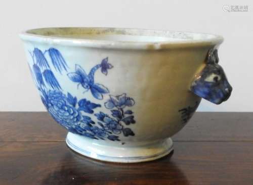A 19TH CENTURY CREAM GLAZED TAPERED OVOID BOWL, with floral ...