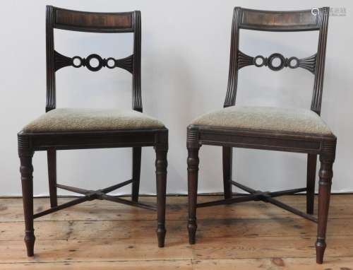 A SET OF FOUR VICTORIAN MAHOGANY DINING CHAIRS, with turned ...