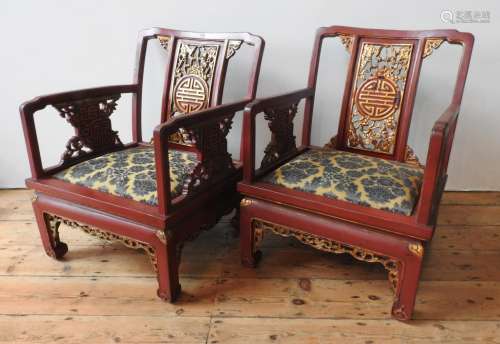 A SET OF SIX CHINESE ARMCHAIRS