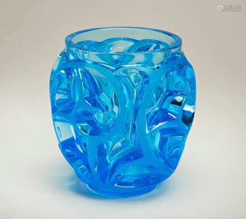 A LALIQUE PALE BLUE TOURBILLONS GLASS VASE, in original box,...