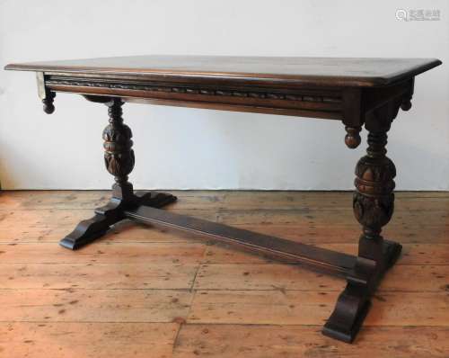 AN OAK 20TH CENTURY JACOBEAN STYLE REFECTORY TABLE, with car...