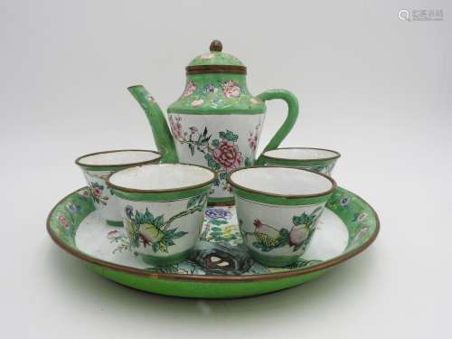 CHINESE ENAMEL FAMILLE ROSE TEASET 20TH CENTURY (6) teapot, ...