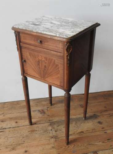 A 19TH CENTURY CROSS BANDED MARQUETRY INLAID MARBLE TOP POT ...
