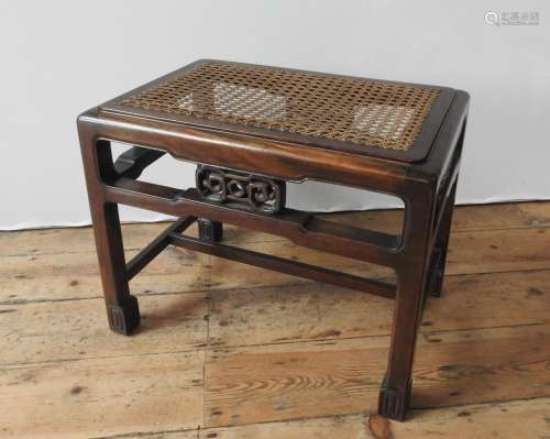 A WHYTOCK & REID MAHOGANY ANGLO-CHINESE STOOL WITH CANE SEAT...