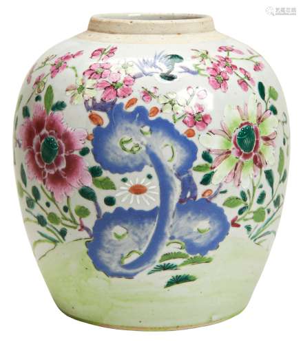 CHINESE FAMILLE ROSE JAR QING DYNASTY, 19TH CENTURY lacks co...