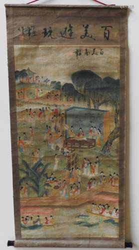 CHINESE SCHOOL (19TH CENTURY) SCROLL depicting elegant ladie...