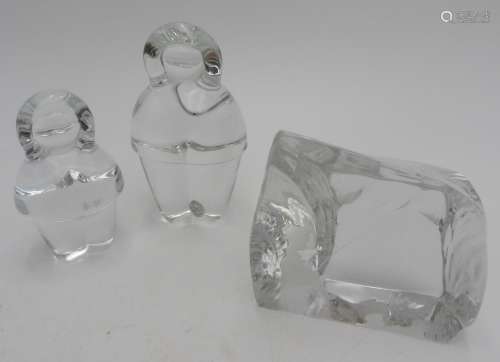 TWO HOLMEGAARD DANISH LEAD CRYSTAL INUIT PAPERWEIGHTS AND A ...