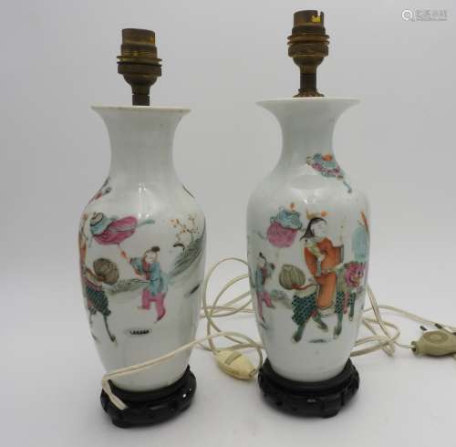 PAIR OF FAMILLE ROSE VASES QING DYNASTY, 19TH CENTURY mounte...
