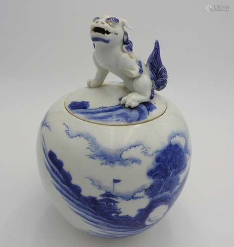 JAPANESE ARITA BLUE AND WHITE JAR AND COVER MEIJI PERIOD (18...