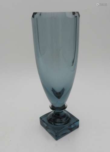 A KOSTA SCANDANAVIAN BLUE GLASS ART DECO VASE, with etched m...