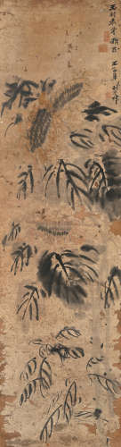 于松亭 丙子（1936年）作 花卉 立轴 水墨纸本