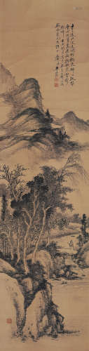 李益涛 壬戌（1922年）作 山水 立轴 水墨纸本