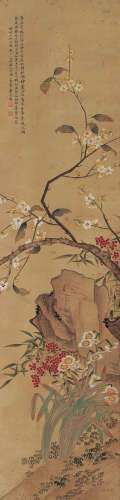 金章 乙卯（1915年）作 花卉 立轴 设色绢本